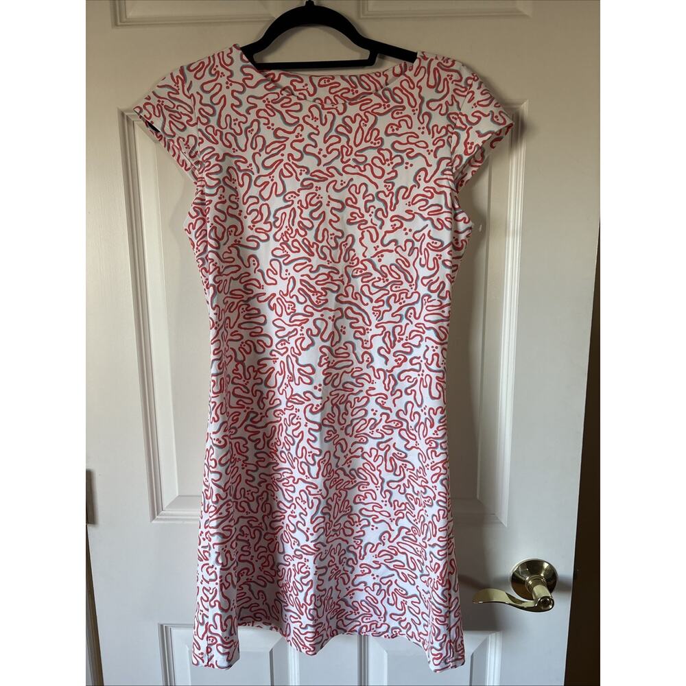 Mahi Gold coral blue beach print Stretch Dress Sleeveless Size S New nylon spand